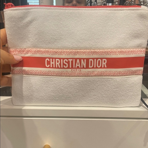 Dior Handbags - New unboxed Christian Dior White and Coral Logo Pouch great for summer